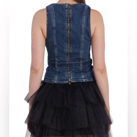 Pinko Denim Tulle Top & Skirt Set Blue/Black Size 6 - Picture 2 of 15